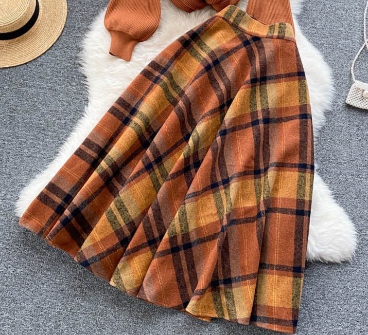 Fall Shadows Plaid Wool Vintage-Academia Skirt