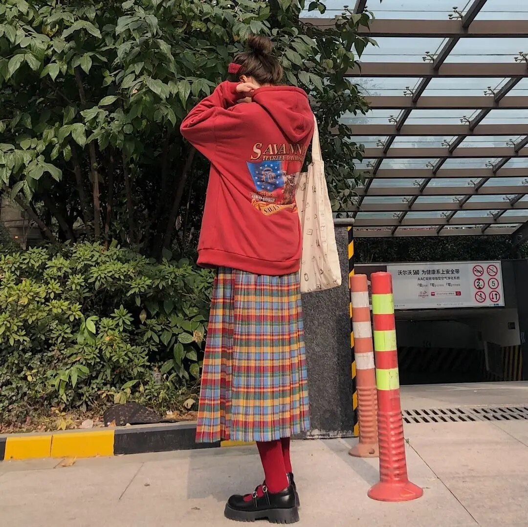 Plaid Pleated Wool Winter Skirt