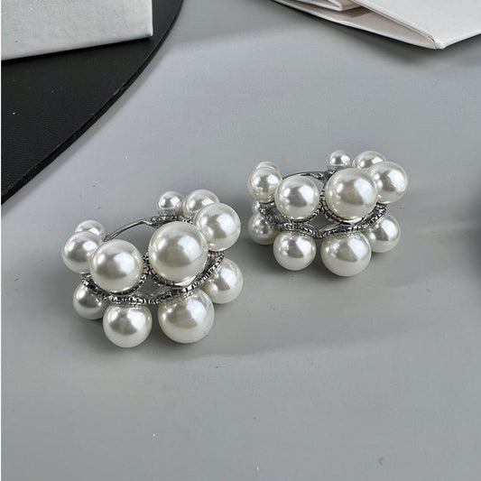 18K Celine Two-Rows Pearl Earrings