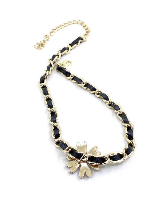 18K Chanel Flower Leather Choker Necklace