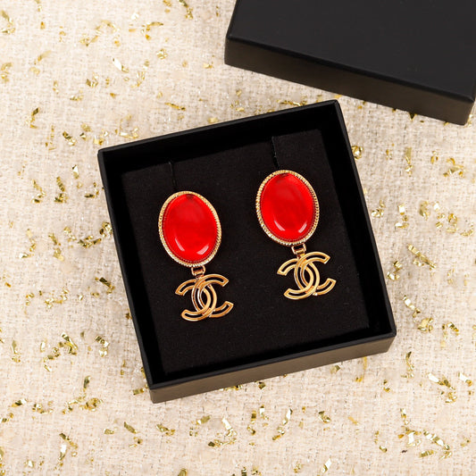 18K Chanel Red Crystal Pendant Earrings