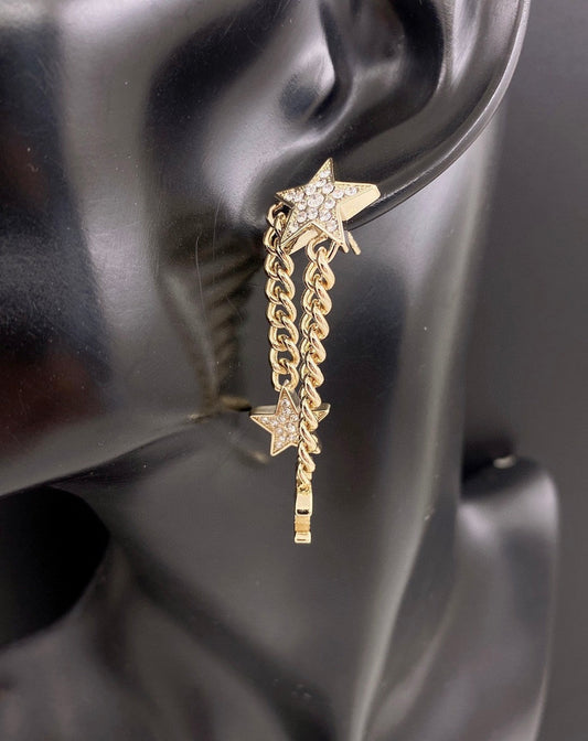 18K Chanel Star Diamonds Long Earrings