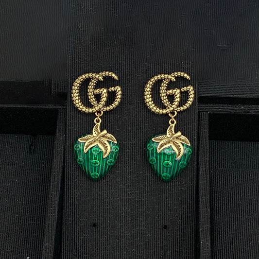 18K Double Gucci Green & Red Berry Earrings