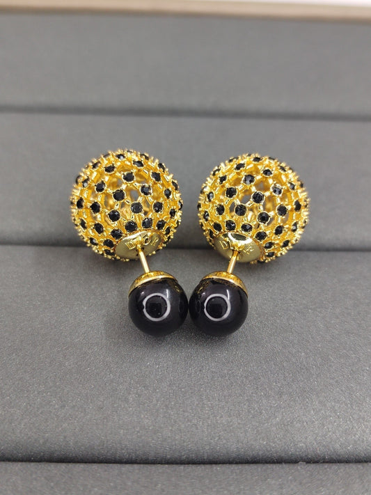 18K Dior Tribales Black Stone-Effect Resin Pearls Earrings