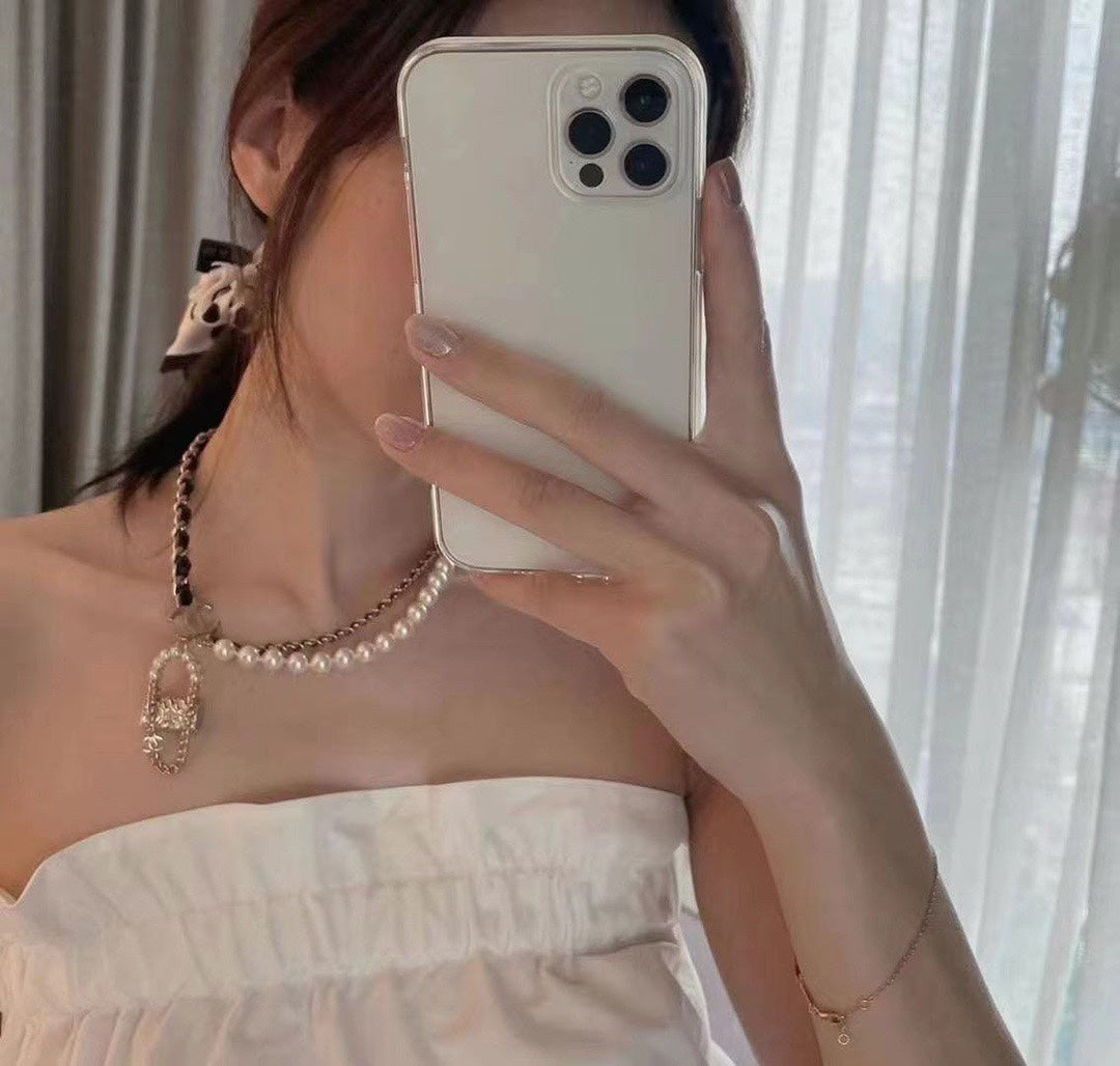 18K Chanel Pearl Bag Pendant Necklace