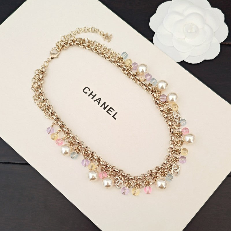 18K Chanel Pink Crystal Chain Links Necklace