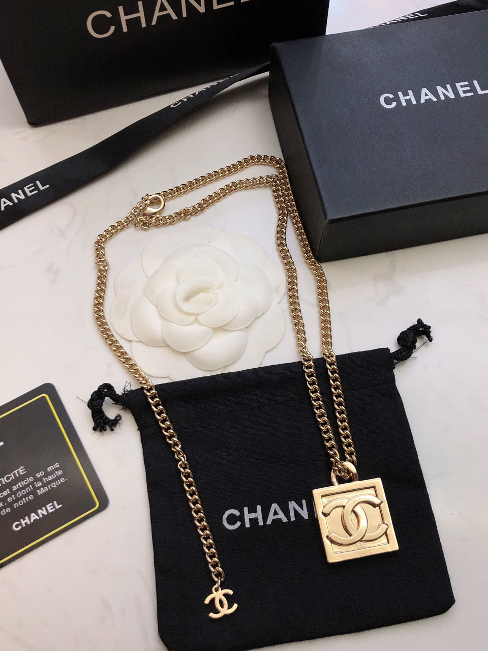 18K Chanel Square Logo Necklace