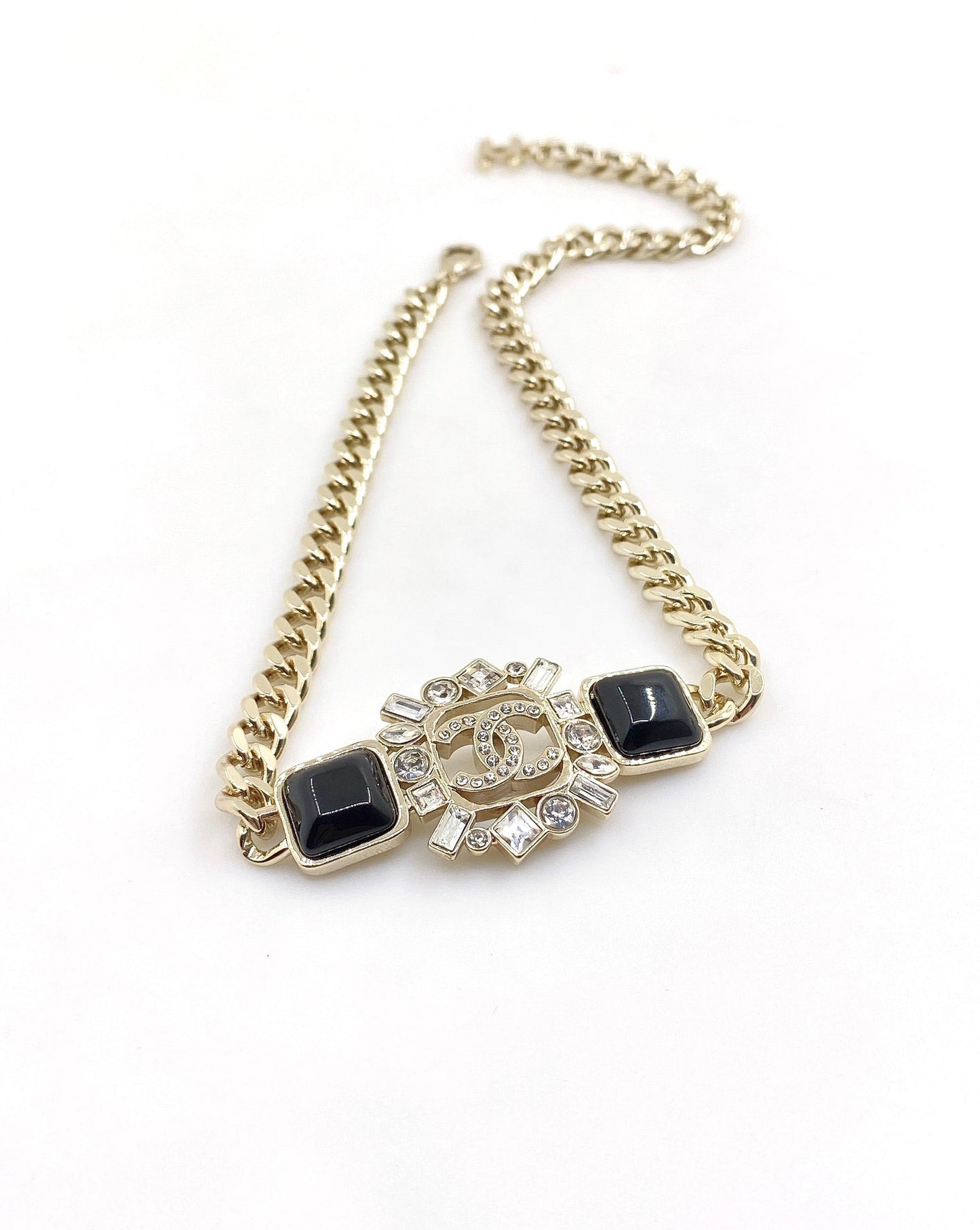 18K Chanel Black Crystals Chain Necklace