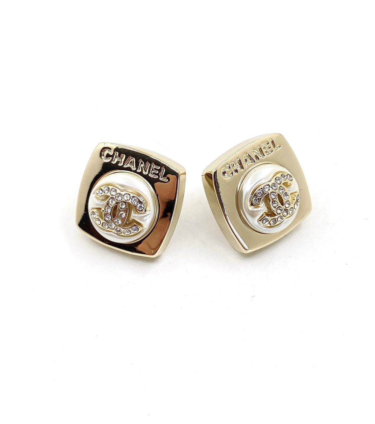 18K Chanel Diamond Square Earrings
