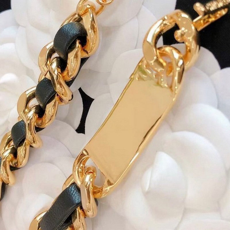 18K Chanel Gold Leather Necklace