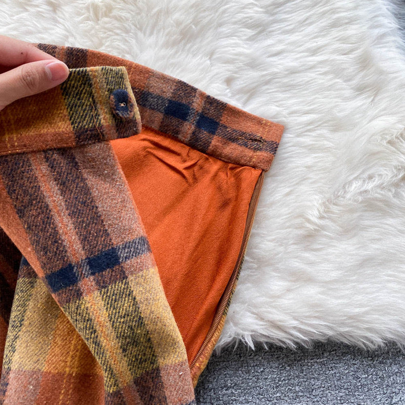 Fall Shadows Plaid Wool Vintage-Academia Skirt