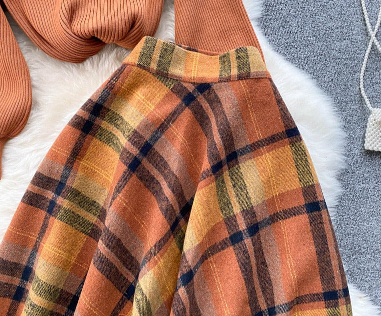 Fall Shadows Plaid Wool Vintage-Academia Skirt