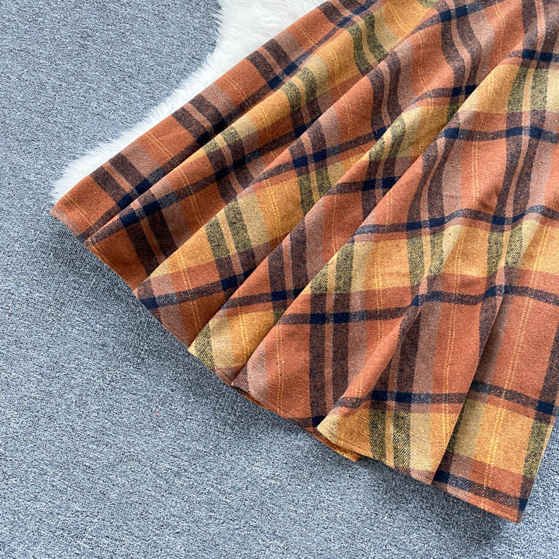 Fall Shadows Plaid Wool Vintage-Academia Skirt