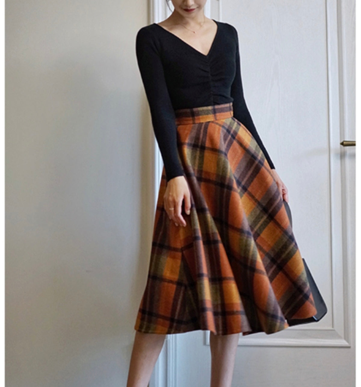Fall Shadows Plaid Wool Vintage-Academia Skirt