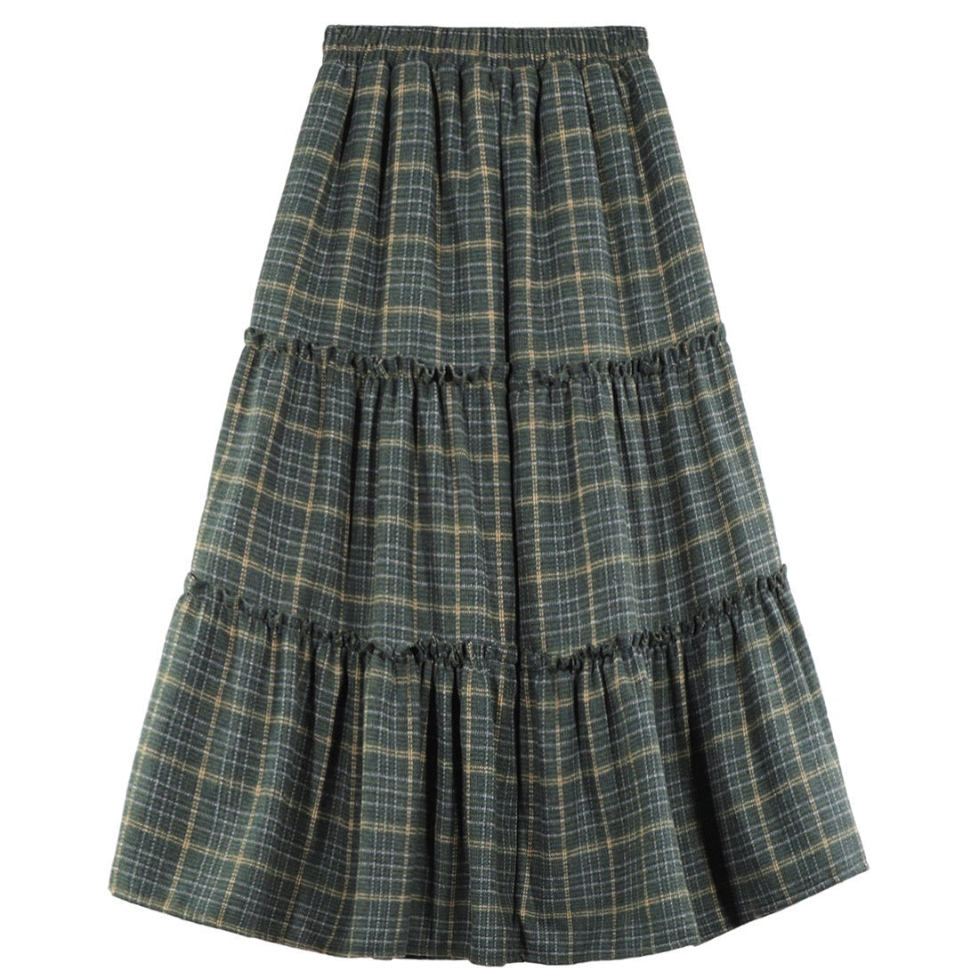 Goblincore Forest Green Plaid Wool Fall Skirt