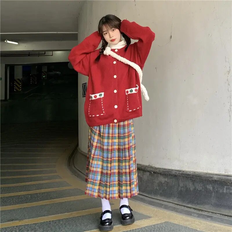 Plaid Pleated Wool Winter Skirt