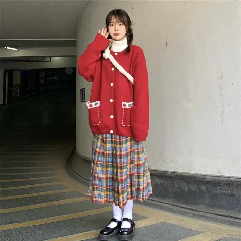 Plaid Pleated Wool Winter Skirt