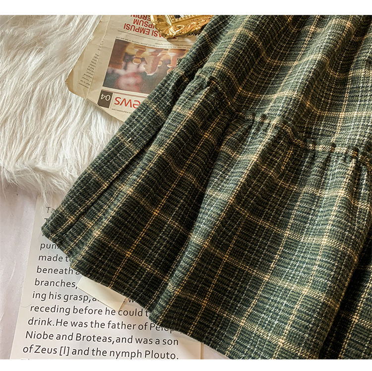 Goblincore Forest Green Plaid Wool Fall Skirt