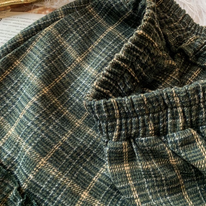 Goblincore Forest Green Plaid Wool Fall Skirt