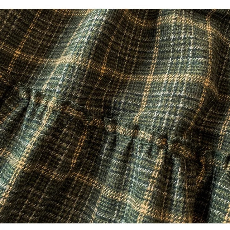 Goblincore Forest Green Plaid Wool Fall Skirt