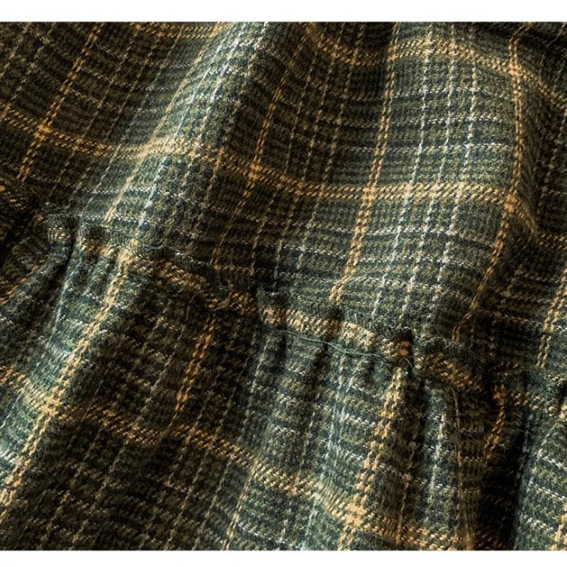 Goblincore Forest Green Plaid Wool Fall Skirt