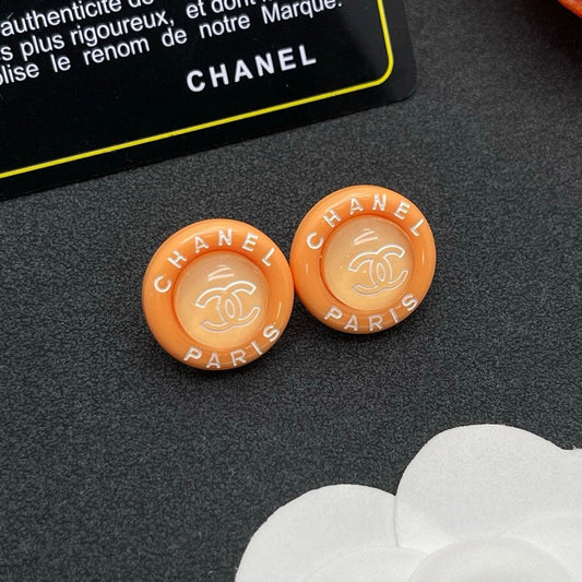 18K  Chanel Orange Round Earrings