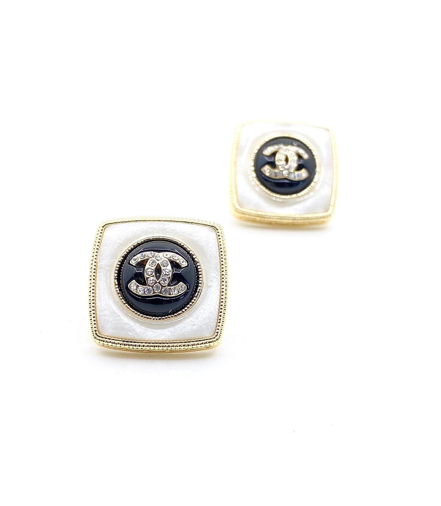 18K  Chanel Pearl Square Earrings